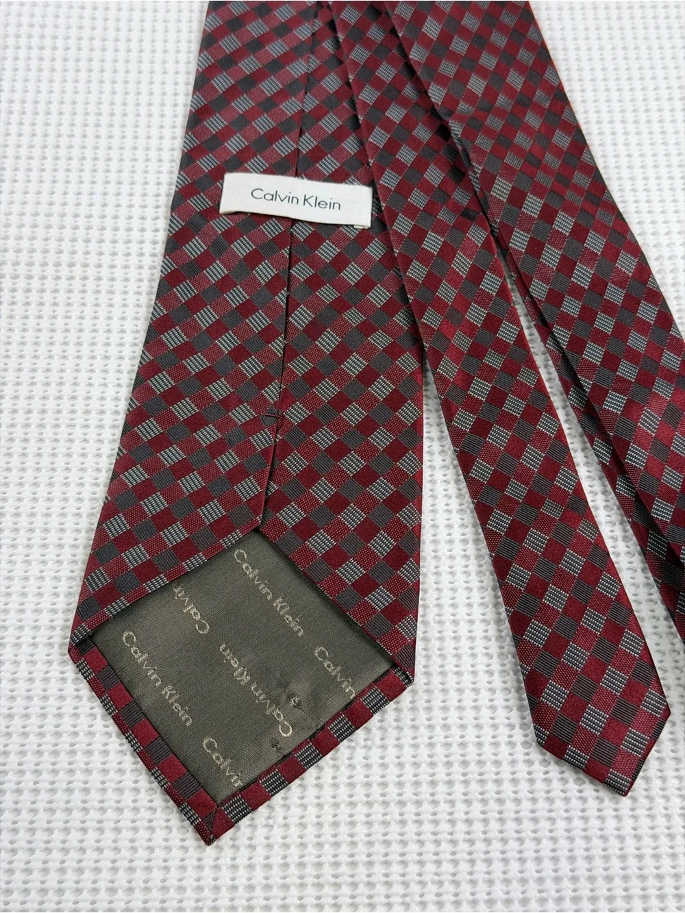 Calvin Klein Red and Gray Diamond Check Tie-professional and Classic